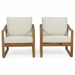 Brand new 🌟 GDFStudio Jad Outdoor Acacia Club Chairs With Water Resistant Cushions, Set Of 2, Teak Fin 🔔