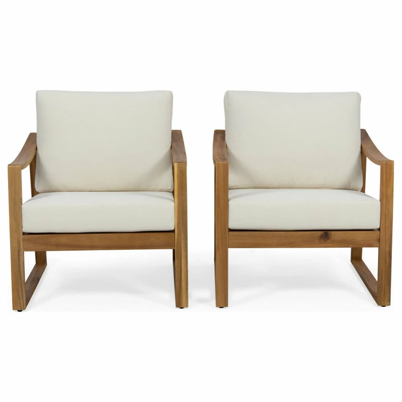 Brand new 🌟 GDFStudio Jad Outdoor Acacia Club Chairs With Water Resistant Cushions, Set Of 2, Teak Fin 🔔