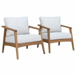 New 🔔 Outdoor Interiors Modern Eucalyptus Armchairs With Olefin Cushions, Set Of 2 🎁