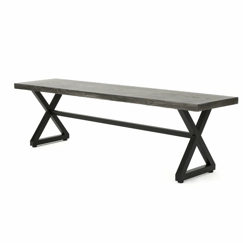 Wholesale 🛒 GDFStudio GDF Studio Rosarito Outdoor Aluminum Dining Bench With Black Steel Frame, Gray 😉 - Image 4