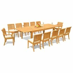 New ⭐ Teak Deals 13-Piece Outdoor Teak Dining Set, 122" Extension Table, 12 Arbor Stacking Chair 😍