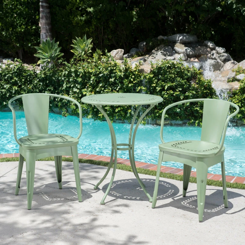 Brand new ๐ GDFStudio GDF Studio 3-Piece Leona Outdoor Paint Finished Iron Bistro Set, Matte Green โจ - Image 2