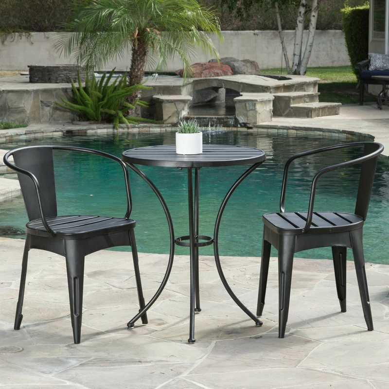 Hot Sale 🎁 GDFStudio GDF Studio 3-Piece Castro Outdoor Black Cast Bistro Set ❤️ - Image 2