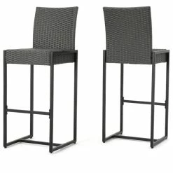 Cheap 💯 GDFStudio GDF Studio Conrad Outdoor Patio Gray Wicker Barstools, Set Of 2 😍