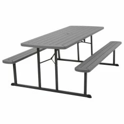 Discount ⌛ COSCO Outdoor Living 6' Folding Picnic Table, Dark Gray Wood Grain And Gray Legs ⌛