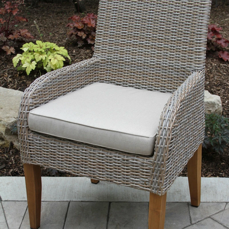 Cheap ❤️ Outdoor Interiors 5-Piece Nautical Teak, Ash Gray Wicker Round Dining Set, Sunbrella 😀 - Image 7