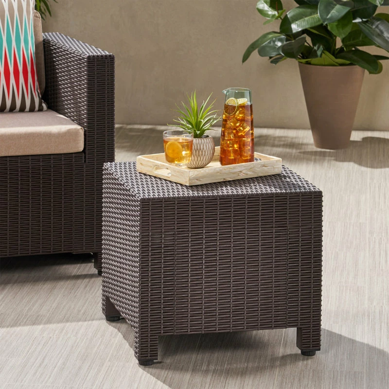 Discount 🛒 GDFStudio Odessa Outdoor Wicker Print Side Table, Dark Brown 🛒 - Image 2