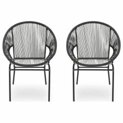 Buy 🔥 GDFStudio Carolina Outdoor Modern Faux Rattan Club Chair, Set Of 2, Black 🌟