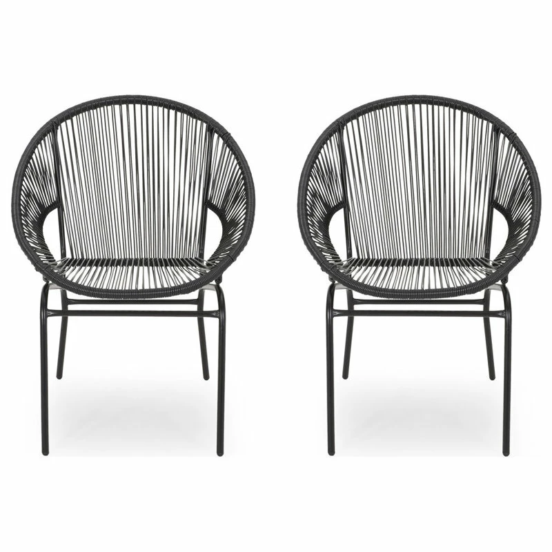 Buy 🔥 GDFStudio Carolina Outdoor Modern Faux Rattan Club Chair, Set Of 2, Black 🌟