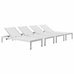 Best Pirce ๐ Modway Shore Chaise Outdoor Patio Aluminum Set Of 4, Silver White ๐