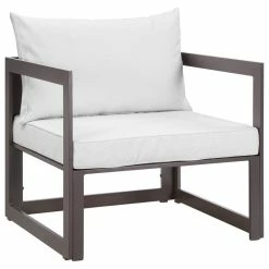 Buy ๐ LexMod Fortuna Outdoor Aluminum Armchair, Brown White ๐