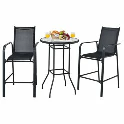 Promo 🛒 Costway 3 PCS Outdoor Patio Bar Table Stool Set Height Tempered Glass Top 🌟