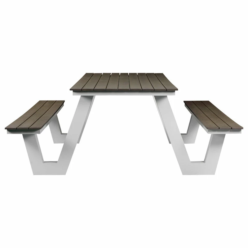 Best Sale 🔔 Pangea Home Lukas Outdoor Picnic Table, White Frame With Gray Top ✨ - Image 3