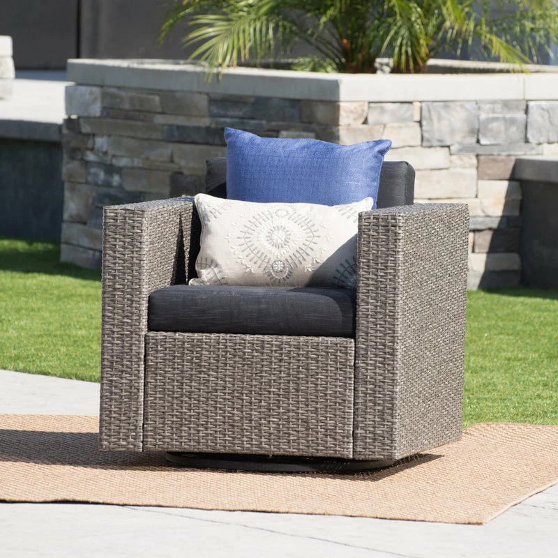 Budget 👏 GDFStudio GDF Studio Venice Outdoor Wicker Swivel Club Chair, Mix Black/Dark Gray, Single 🥰 - Image 3