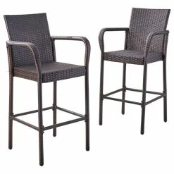 Top 10 🎉 GDFStudio GDF Studio Stewart Outdoor Brown Wicker Bar Stool, Set Of 2 👏