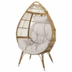 Brand new 🎁 GDFStudio Lachlan Outdoor Wicker Teardrop Chair With Cushion, Beige, Light Brown ⌛