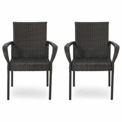 Best reviews of ๐ GDFStudio Johnston Outdoor Contemporary Wicker Dining Chair, Set Of 2, Gray, Multi-Brown ๐