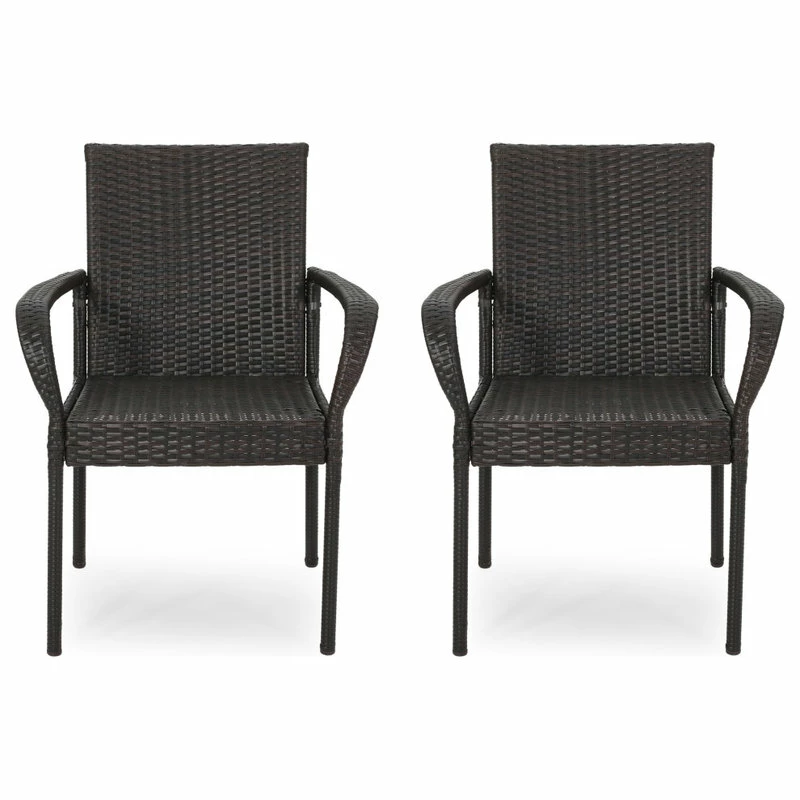 Best reviews of 👍 GDFStudio Johnston Outdoor Contemporary Wicker Dining Chair, Set Of 2, Gray, Multi-Brown 🎁