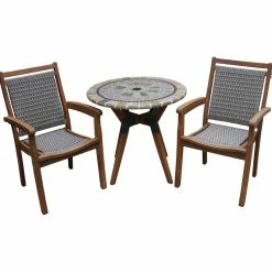 Cheapest 👏 Outdoor Interiors 3-Piece Sandstone, Eucalyptus And Metal Bistro Set, With Stacking Armchair 😍