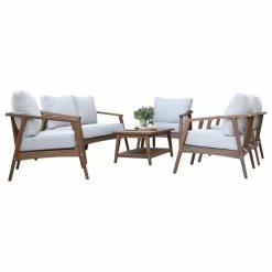Outlet 🥰 Outdoor Interiors Eucalyptus 6-Piece Modern Seating Group With Coffee Table 🔥