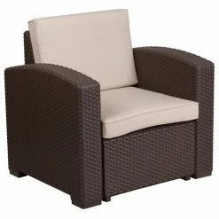 Budget ๐ Flash Furniture Wicker Patio Chair In Chocolate Brown And Beige ๐