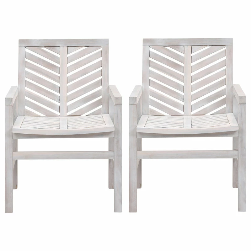 Cheap 👍 Walker Edison Wood Chevron Patio Chair, Set Of 2, White Wash 💯 - Image 2