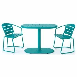 Cheapest 😍 GDFStudio GDF Studio Santa Monica Outdoor Finished Iron Bistro Set, Matte Teal 😀