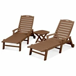 Discount ✔️ POLYWOOD Nautical 3-Piece Chaise Set, Teak ✔️