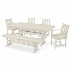 Flash Sale 👏 POLYWOOD Traditional Garden 6-Piece Farmhouse Dining Set With Bench ❤️