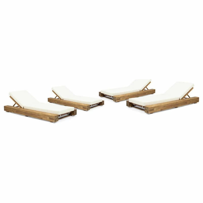 New โ๏ธ GDFStudio Setlla Acacia Wood Chaise Lounge And Cushion Set, Set Of 4, Cream ๐