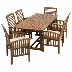 Brand new ๐ Walker Edison 7-Piece Acacia Wood Outdoor Patio Dining Set With Cushions - Dark Brown โ๏ธ