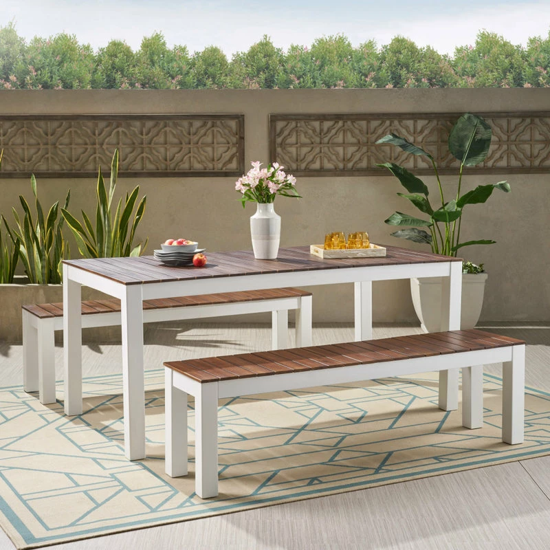 Coupon 🔥 GDFStudio GDF Studio Bali Outdoor 3 Piece Acacia Wood Picnic Dining Set With Benches 🔥 - Image 3