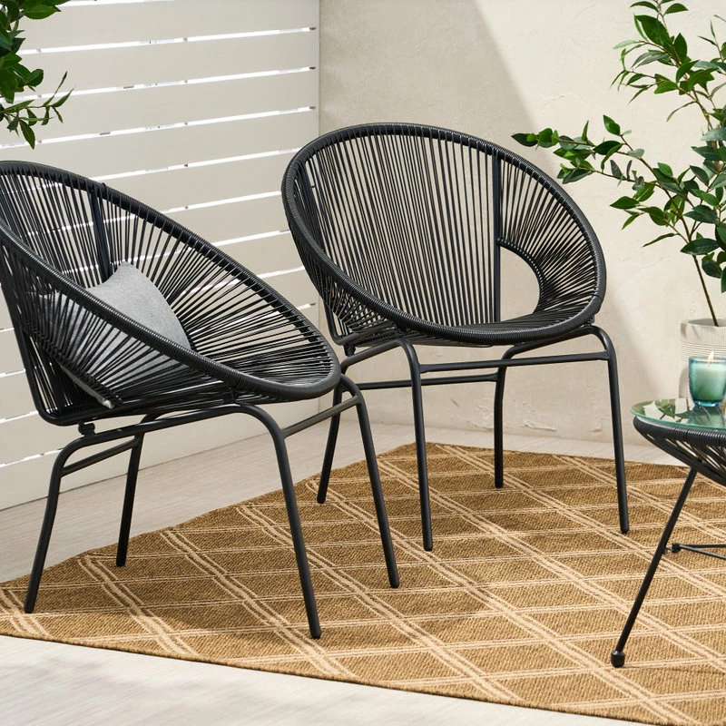 Buy 🔥 GDFStudio Carolina Outdoor Modern Faux Rattan Club Chair, Set Of 2, Black 🌟 - Image 2