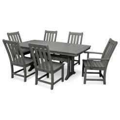 New 🎁 Polywood Vineyard 7-Piece Nautical Trestle Dining Set, Slate Gray 🤩