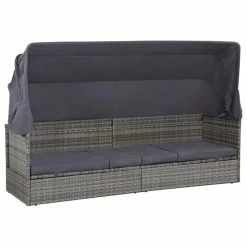 Buy ⭐ Vida XL LLC VidaXL Patio Lounge Bed W/ Canopy Poly Rattan Gray 80.7" Garden Cushion Seat ⭐