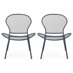 Best Sale 🧨 GDFStudio Bernice Modern Outdoor Iron Club Chair, Set Of 2, Matte Navy Blue ⭐