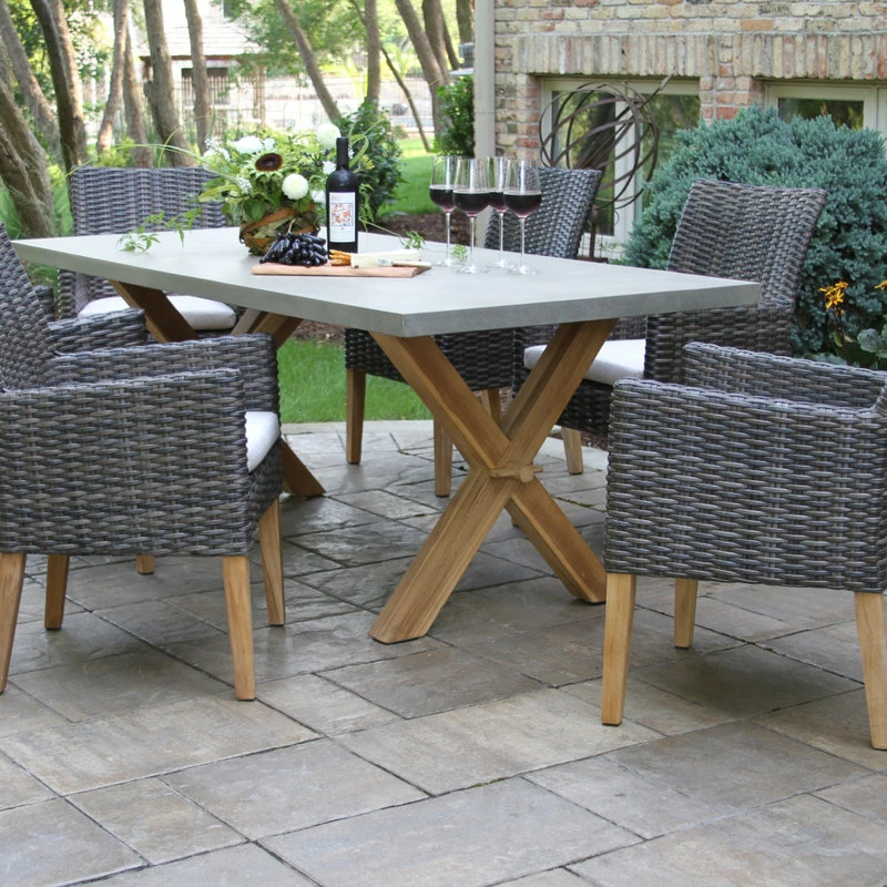 Outlet ⭐ Outdoor Interiors 7-Piece Teak And Composite Top Table Set With Slate Brown Dining Chairs 🔥 - Image 2