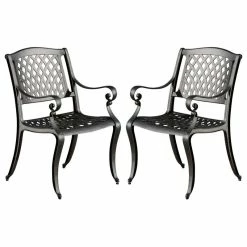 Deals 👏 GDFStudio Marietta Outdoor Cast Aluminum Dining Chairs, Set Of 2 🎉