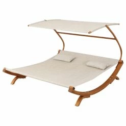 Buy 🔥 GDFStudio GDF Studio Bayard Outdoor Off-White Sunbed With Adjustable Canopy ✔️