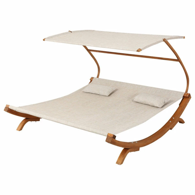 Buy 🔥 GDFStudio GDF Studio Bayard Outdoor Off-White Sunbed With Adjustable Canopy ✔️