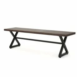 Buy 🤩 GDFStudio GDF Studio Rosarito Outdoor Aluminum Dining Bench With Black Steel Frame, Brown 😍