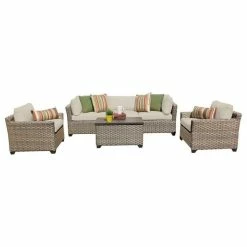 New 🛒 TKClassics TK Classics Monterey 6 Piece Outdoor Wicker Sofa Set 06b In Beige 👏