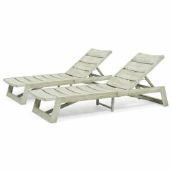New ๐ฅฐ GDFStudio Angela Outdoor Wood And Iron Chaise Lounges, Set Of 2, Light Gray Wash, Gray ๐