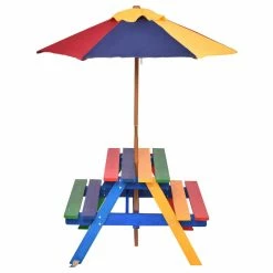 Outlet 🎉 Costway 4 Seat Kids Picnic Table W/Umbrella Yard Folding Children Bench Outdoor 🥰