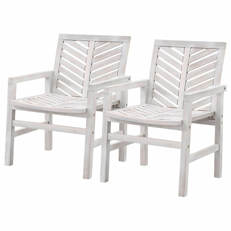 Cheap 👍 Walker Edison Wood Chevron Patio Chair, Set Of 2, White Wash 💯 - Image 3