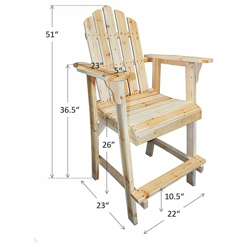 Discount 🥰 Home Garden Collections Balcony Tall, Counter High Adirondack Chair With Footrest, Natural Wood 💯 - Image 6