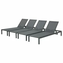 Wholesale โ GDFStudio GDF Studio Coral Bay Outdoor Aluminum Chaise Lounge With Mesh Seat, Set Of 4 ๐