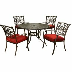 Discount 🤩 Hanover Traditions 5-Piece Dining Set, Red With 48" Cast-top Table And 4 Dining Chairs 💯