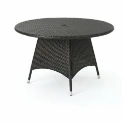 Best Sale 👍 GDFStudio GDF Studio Kanza Outdoor Brown Wicker Round Dining Table 😀