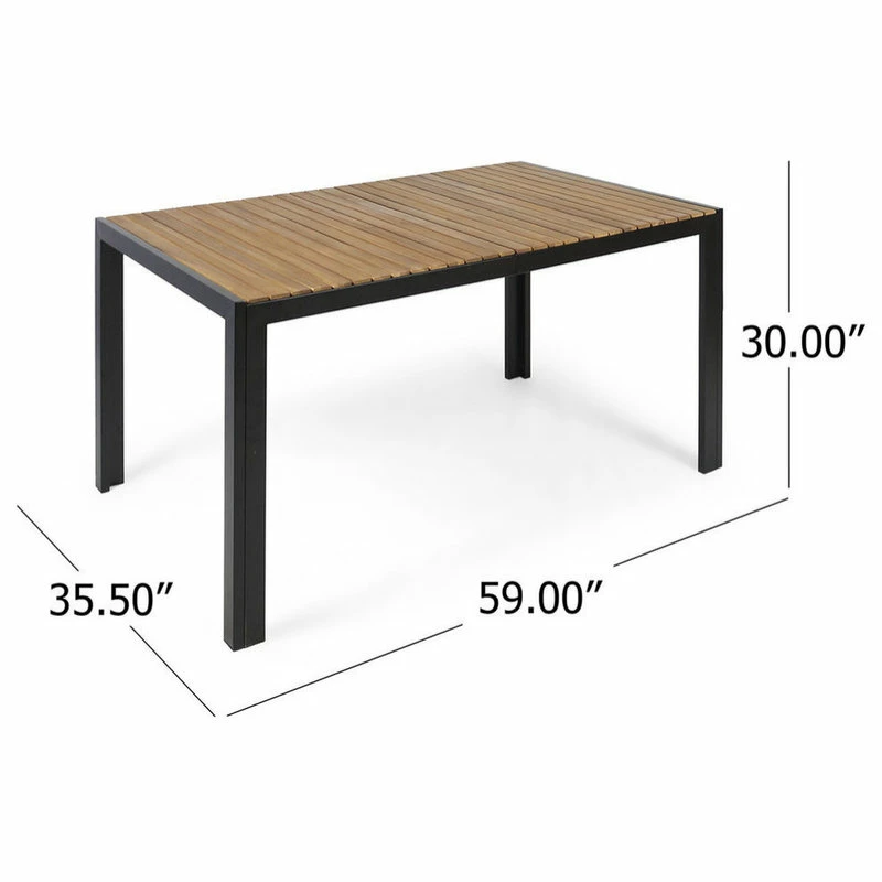 Best Sale ๐ฅ GDFStudio GDF Studio Tamia Outdoor 59" Acacia Wood And Iron Dining Table, Teak/Black ๐ - Image 6